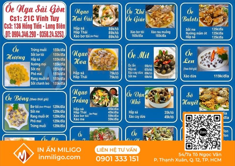 Mẫu menu quán ốc
