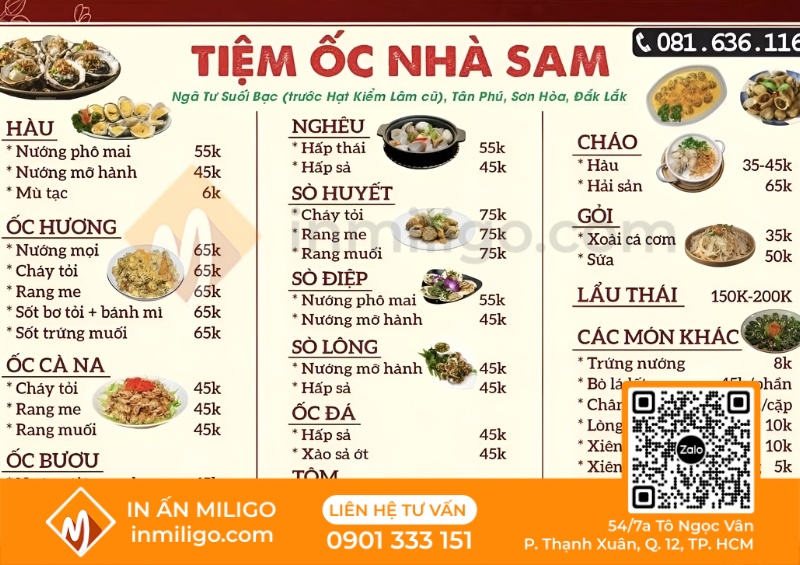 Mẫu menu quán ốc