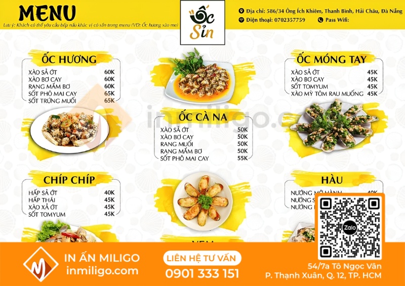 Mẫu menu quán ốc