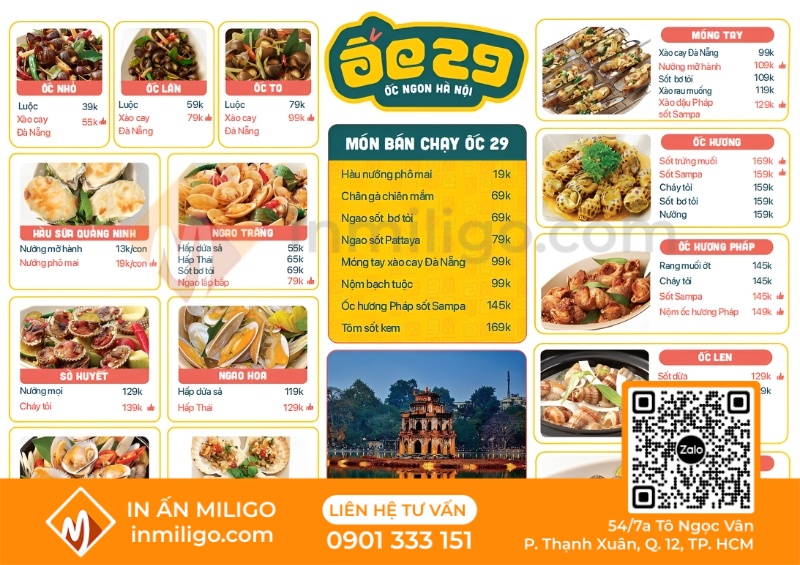 Mẫu menu quán ốc