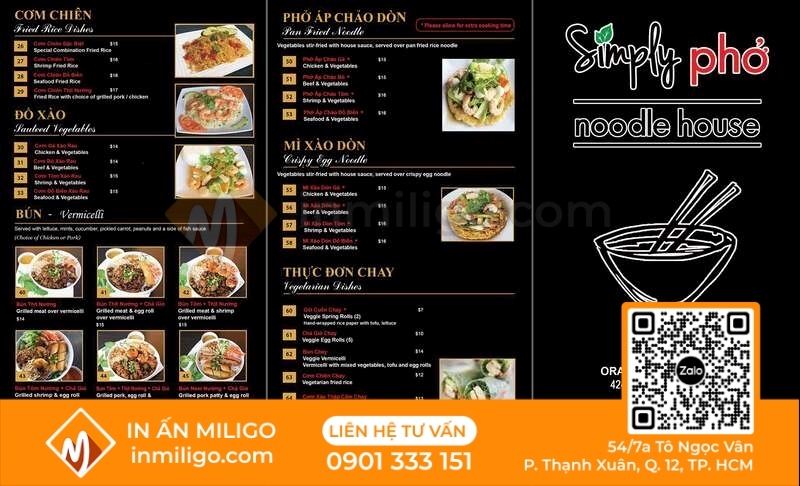 Menu quán phở