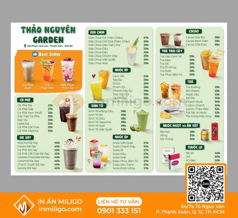 Menu trà trái cây