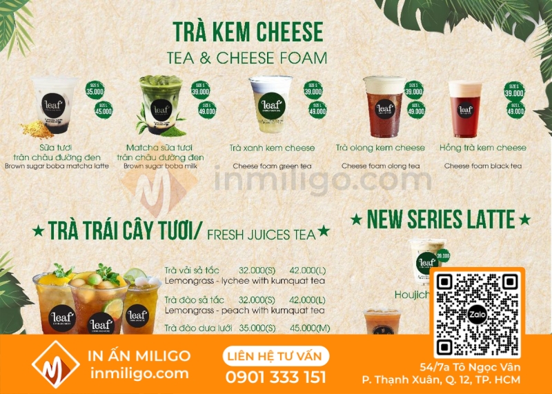 Menu trà trái cây
