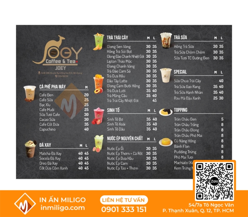 Menu trà trái cây