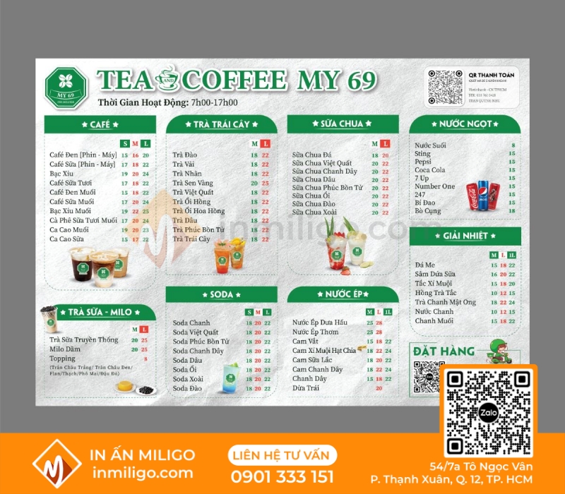 Menu trà trái cây