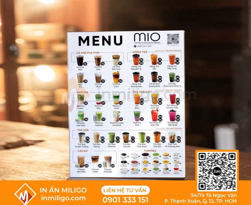 Menu trà trái cây