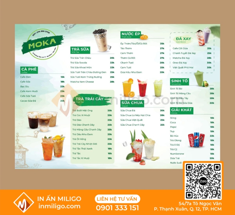 Menu trà trái cây