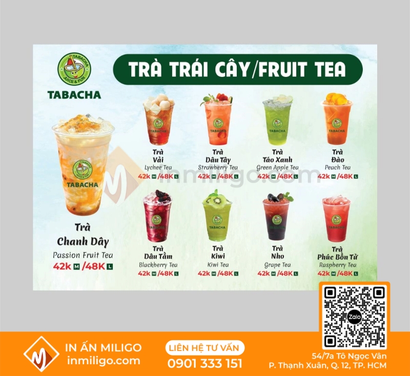 Menu trà trái cây