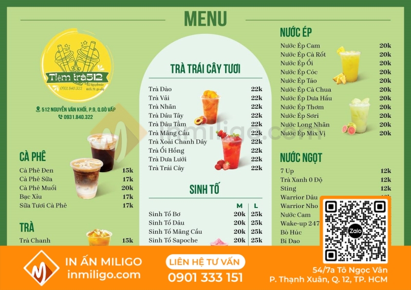 Menu trà trái cây