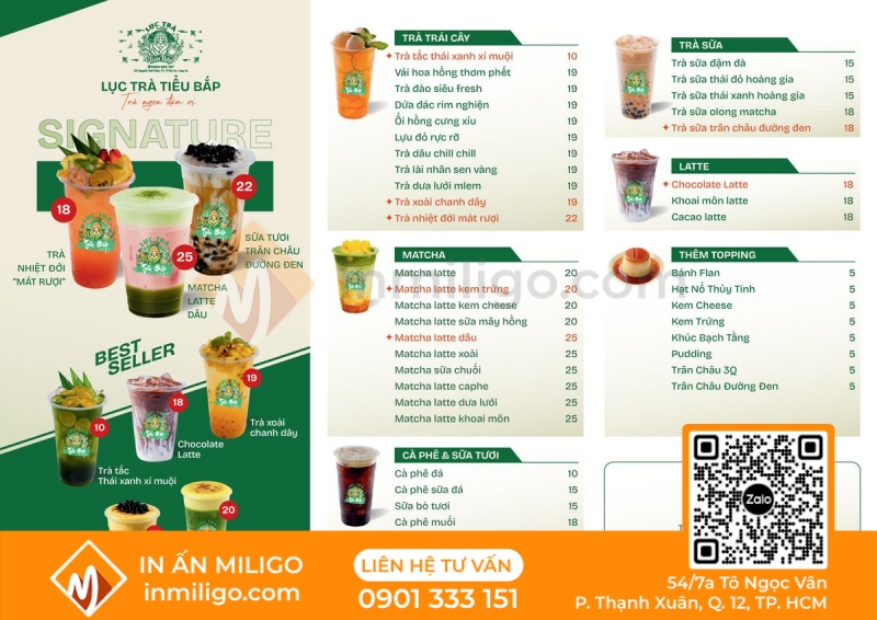 Menu trà trái cây