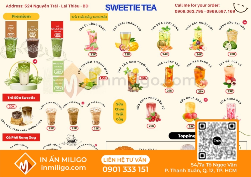 Menu trà trái cây