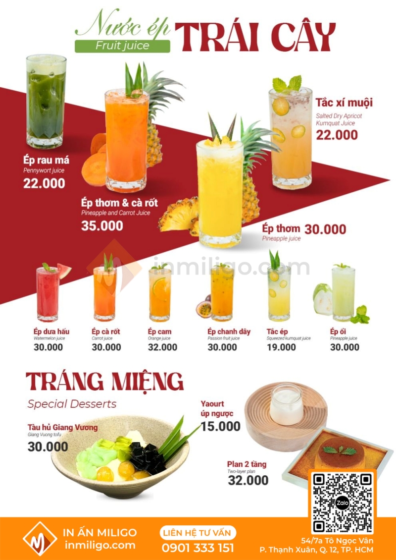 Menu trà trái cây