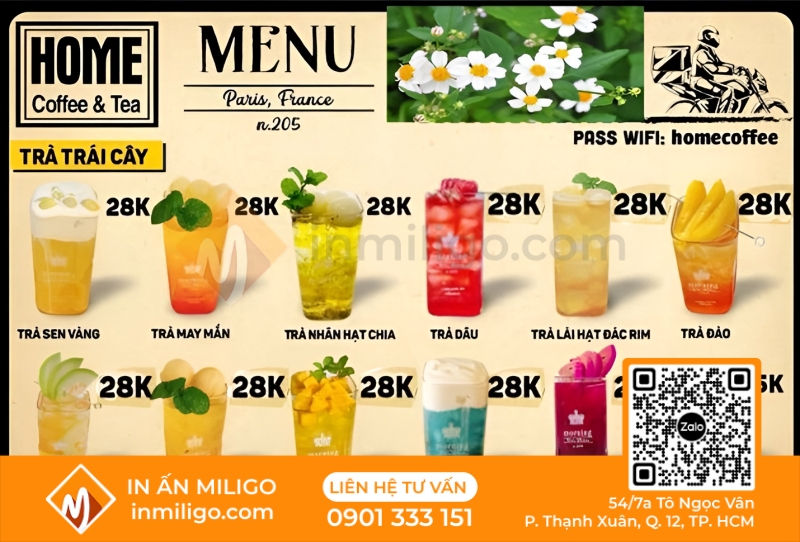 Menu trà trái cây